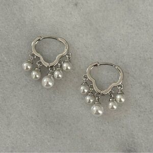 Sterling Silver Geometric Pearl Fringe Hoop Earrings 

Brand New